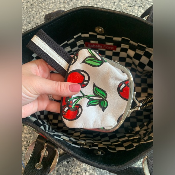 EUC Isabelle Fiore Checkered Cherry Leather Shoulder Bag - Picture 7 of 9